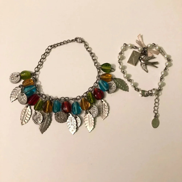 Lot of 2 Bracelets with Charms Leaves  Birds Nature Style - Picture 1 of 16